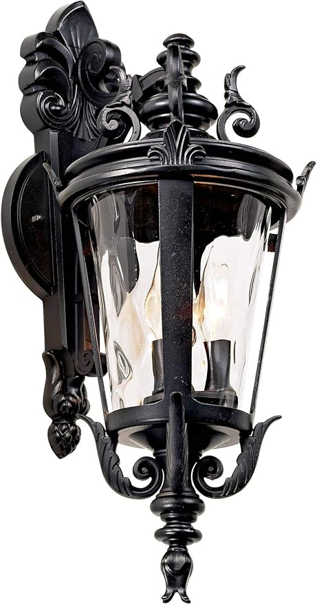 John Timberland Casa Marseille European Outdoor Wall Light Fixture Textured Black French 21 3/4" Clear Hammered Glass for Exterior House Porch Patio Outside Deck Garage Front Door Garden Home
