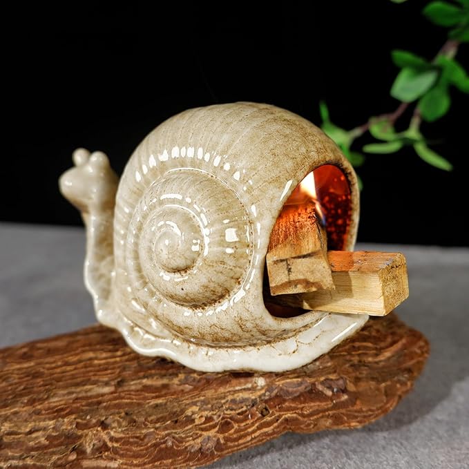 Handmade Ceramic Snail Palo Santo Holder & Mini Chiminea Incense Dish- Elegant Cone Burner for Palo Santo Sticks & Sage-Perfect for Energy Cleansing, Yoga, Meditation, Zen, Altar, Aromatherapy
