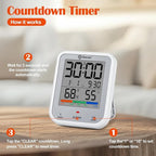 Geevon Digital Bathroom Clock, Waterproof Shower Timer with Large Touch Screen, Battery Operated Bathroom Wall Clock with Temperature & Humidity Display - Suction Cup/Hanging Hole/Stand (Silver)