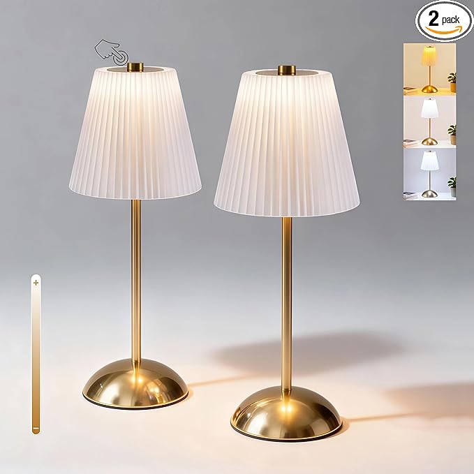 2-Pack Cordless Rechargeable Table Lamps, 3CCT & Stepless Dimming, LED Battery Operated Table Lamp with Touch Switch for Use in Bedroom, Dining Room, Outdoors, 4.5" W x 11.5" H (White)