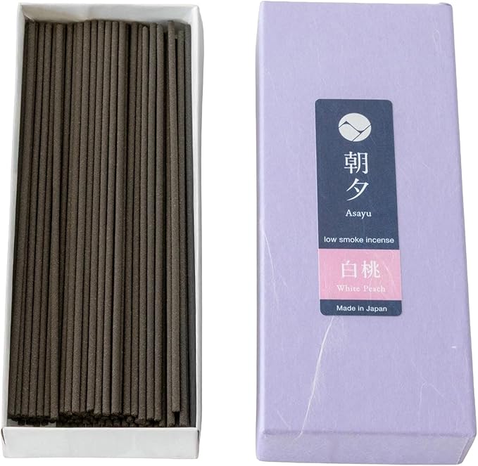 Asayu Japan Incense Sticks with Low Smoke for Morning or Evening Meditation, Relax or Yoga, Made in Japan 40gr - White Peach-Scent