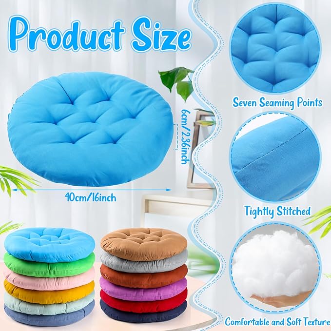 Fumete 12 Pcs Floor Pillows Cushions Seating 16 x 16 Inches Color Round Seat Reading Floor Chair Cushions for Kids Adults Classroom Home School Playing Supplies(Bright Color)