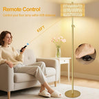 Gold Floor Lamps for Living Room Rattan Boho Floor Lamp with Remote Control,Dimmable Wicker Floor Lamps with 3 Color Temperature Modern Standing Lamp Brass Tall Floor Lamp for Bedroom Corner