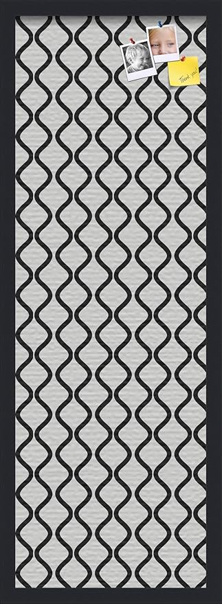 ArtToFrames PinPix 12x36 Inch Custom Cork Bulletin Board. This Waves in Black and White Pin Board Has a Fabric Style Canvas Finish, in a Satin Black Frame (PinPix-194-12x36_FRBW26079)
