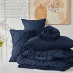 CozyLux California King Comforter Set Navy Blue - 7 Pieces Cal King Pintuck Bed in A Bag Gift for Family, Pinch Pleat Bedding Sets with All Season Comforter, Sheets, Pillowcases & Shams