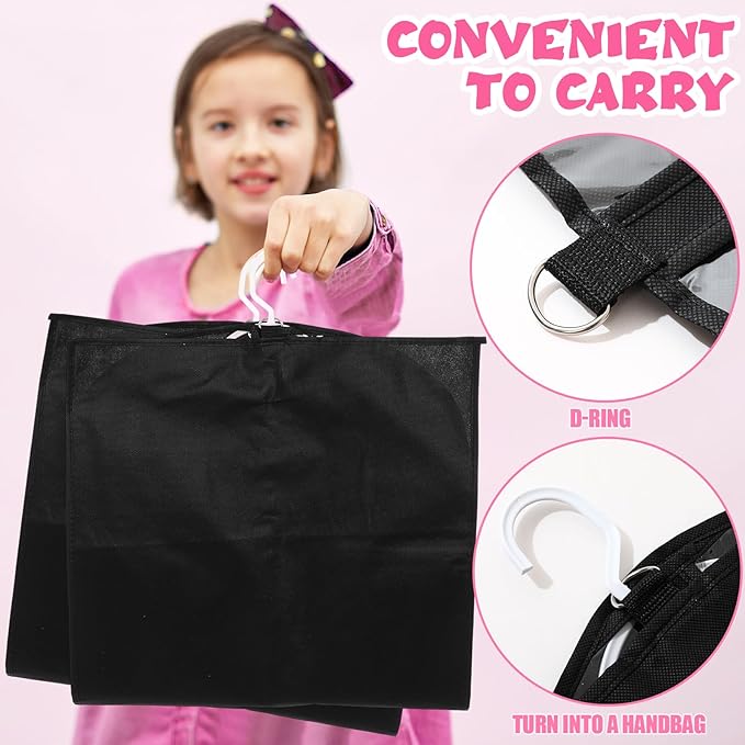 Windyun 10 Pack Garment Bags for Dance Costumes Kids 40 Inch Bags Hanging Clothes with 3 Clear Zipper Pocket Waterproof Garment Cover for Dance Competition, Travel, Closet Storage (Translucent Black)