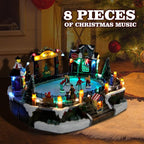 Christmas Village House Christmas Collectible Buildings Decor Estatua de la cabaña del Pueblo navideño Home Decoration Snow Globe Display Skating Pond AnimatedChristmas Theme Park with 8 Music X-Large