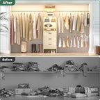 96'' Closet Organizer System with 3 Hanging Rods, 8FT Closet Organizers and Storage with 3 Wooden Drawers, Built in Closet Organizer Systems, Adjustable Walk-in Wardrobe from 2-8FT, White Oak