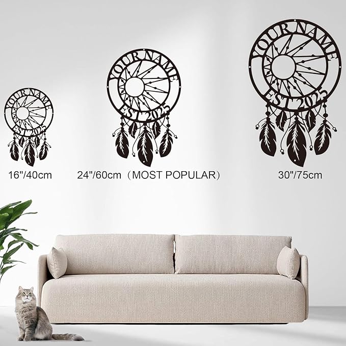 Personalized Dream Catcher Metal Wall Art - Custom Name Iron Sign for Home Decor, 8-30 Inch Black (Style H)