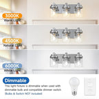 Bathroom Vanity Light, 3 Light Bathroom Light Fixtures with Clear Glass Shade, Polished Chrome Vanity Light Fixtures Over Mirror for Bedroom Living Room,E26