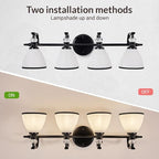 ANDY STAR Vintage Bathroom Light Fixture, 4-Light Vanity Lights, 28 inch Farmhouse Wall Sconces, Black Wall Lamp with Milky Glass, Well-Made Bathroom Lighting Fixtures Over Mirror for Living Room