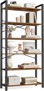 VASAGLE 6-Tier Bookshelf, Bookcase with Steel Frame, Book Shelf for Living Room, Home Office, Study, 11.8 x 26 x 73.2 Inches, Industrial Style, Rustic Brown and Ink Black ULLS062B01