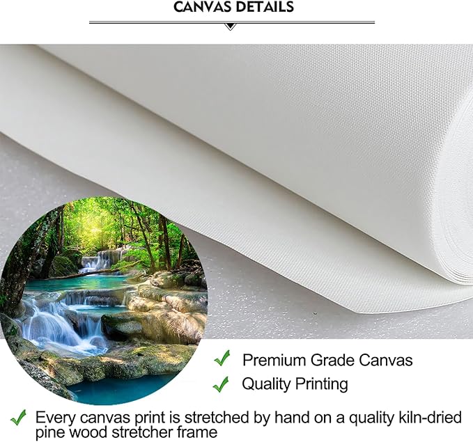 iKNOW FOTO 16x24 Single Piece Canvas Wall Art Nature Landscape Pictures Green Forest Waterfall Poster Canvas Prints Framed Artwork Spa Bathroom Bathroom Room Decor