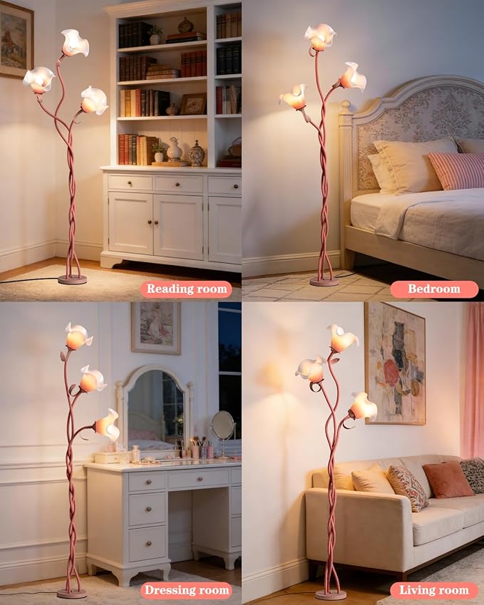 Flower Floor Lamp for Living Room - Tall Standing Reading Lamp with Flexible Neck, 3 Color Temperatures LED Dimmable Decorative Light, Pink Calla Floor Lamp for Bedroom Corner (Pink)