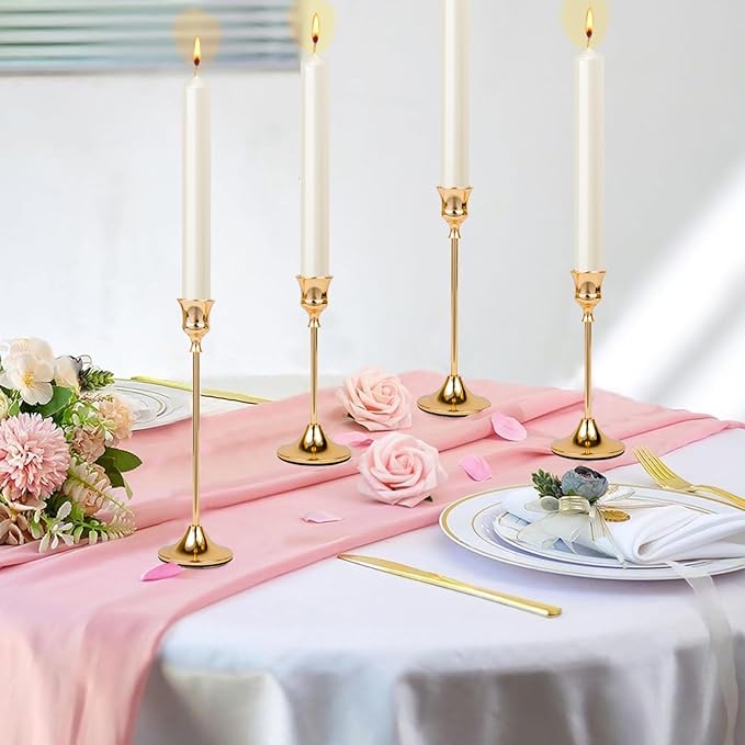 Candlestick Holders Brass Gold Metal Taper Candle Holders, Set of 6 Vintage Decorative Centerpiece Candelabra Tall Candle Stands for Table Mantel Wedding Housewarming