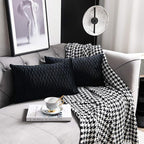Black Striped Decorative Pillow Covers: 2 Pack 12x20 Inch Original Velvet Rectangular Throw Pillow Cases for Farmhouse Couch