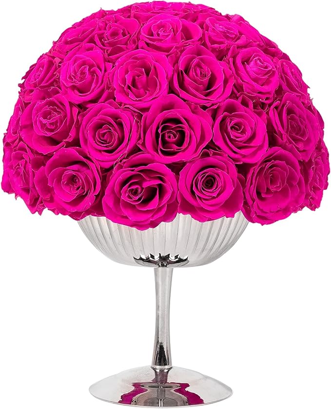 JoyFlower Preserved Flowers Vase Decor, Eternal Flower Stainless Steel Vases for Table Centerpieces, Fuchsia Forever Flower Vases Decorations for Home Party Wedding Bedroom Living Room House Decors