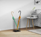 Umbrella Stand, Umbrella Holder for Entryway, Large Metal Foldable Umbrella Rack Organizer Freestanding, with Water Tray and Hooks, Rectangular Hollow Rack 9.5 x 9.5 x 19.7 Inches (Black)