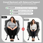 Lazy Chair with Ottoman, Modern Accent Chair with Lumbar Pillow, Dark Grey Sofa, Lounge Chairs with Folding Footrest, Oversized Supportive Chairs for Bedroom, Reading