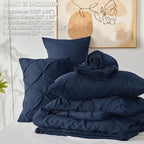 CozyLux Oversized King Comforter Sets Navy Blue, 7 Pieces Oversized King Pintuck Bed in A Bag, Pinch Pleat Bedding Sets with All Season Comforter, Flat Sheet, Fitted Sheet, Pillowcases & Shams