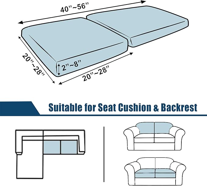 Waterproof Couch Cushion Covers 2 Seat Covers, Stretch Individual Seat Covers for Sectional Sofa, Reversible Couch Sofa Protector Covers for Kids Pets (2-Piece Loveseat Cushion Cover, Navy)