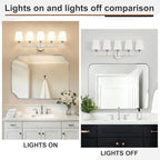 Kvhilw Bathroom Vanity Light, Brushed Nickel Bathroom Light Fixtures, 5-Light Lighting Fixtures Over Miror, Modern Wall Sconce with Flared White Fabric Shade, E26 Socket(ETL Listed)