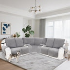 Reclining Sectional Couch Covers 100% Waterproof Velvet L Shape Recliner Couch Covers for Sofa Washable Anti Slip Recliner Slipcovers with Pockets (5 Seat Sofa with 2 Console, Silver Gray)