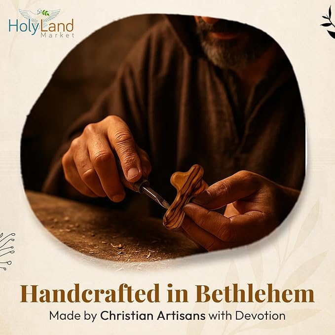 Holy Land Market Olive Wood Crosses - 25 Small 2.5" Pocket Palm Crucifix | Handmade Jerusalem Crosses with Certificates & Lord Prayer Card | Meditation & Prayer Crosses Holy Land Olive Wood Cross x25