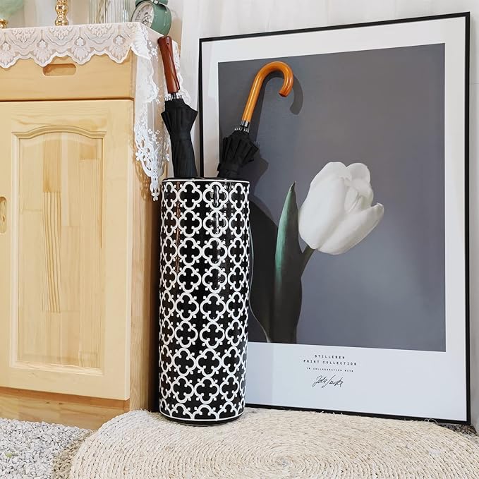 Porcelain Ceramic Umbrella Stand Holder Modern Style Floor Vase for Storage Canes Walking Sticks Golf Umbrella Mono-pods Tripod Bat Golf Club Gift Entryway Indoor 24" High Black&White