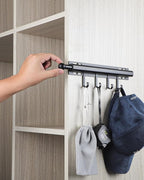 12 inch Valet Rod for Closets Pull Out Closet Valet Rod Slide Out Black Pull Out Clothes Hanger With 4 Hooks