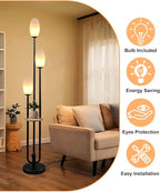 Lightdot Black Dimmable Floor Lamp with Table, 63IN Mid-Century Oval Floor Lamps with BulbsIncluded, 3-Lights Candle Holder Style Modern Tall Standing Lamp for Living Room/Sofa Beside/Corner Decor