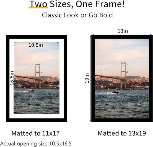 13x19 Picture Frame 3 Pack - Black Poster Frame Display Pictures 11x17 with Mat or 13 x 19 Without Mat for Wall Hanging Horizontal and Vertical