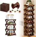 The 9-Tier No-Assembly Bamboo Rack, 2026 Upgraded Foldable 9 Tier Bamboo Corner Shoe Rack, Space-Saving Organizer for Shoes, No Assembly Narrow Shoe Shelf for Entryway Closet Dorm (Brown, 4 Layers)
