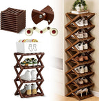 The 9-Tier No-Assembly Bamboo Rack, 2026 Upgraded Foldable 9 Tier Bamboo Corner Shoe Rack, Space-Saving Organizer for Shoes, No Assembly Narrow Shoe Shelf for Entryway Closet Dorm (Brown, 4 Layers)