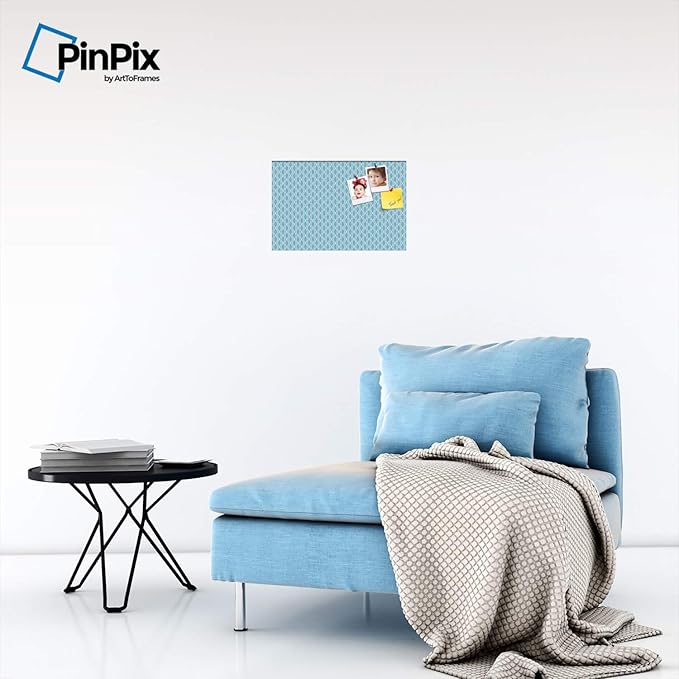 PinPix ArtToFrames 10x16 Custom Cork Bulletin Board Sky Blue Waves Poster Board Has a Fabric Style Canvas Finish, Framed in Satin Black (PinPix-245)