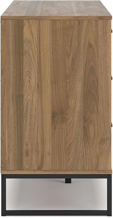 Signature Design by Ashley Deanlow Mid-Century Modern 6 Drawer Dresser with Safety Stop for Bedroom, Light Brown & Black