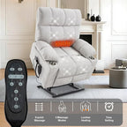 Oversized Recliner Electric Lift Chair, Power Lift Recliner for Big and Tall, 180° Lay-Flat and Assisted Standing, Extra Large Sofa with 8-Point Massage & Heating, Medium-Soft, Beige