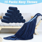 Newwiee 15 Pack Fleece Blankets Bulk 50 x 60 Inch Double Sided Ultra Soft Fleece Throw Blankets Bulk Lightweight Warm for Airplane Home Office Wedding Gifts Outdoor Use (Navy Blue)
