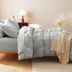 CozyLux King Size Comforter Set Light Grey, 7 Pieces Pintuck Bed in A Bag Gray Comforter King Size, Pinch Pleat Bedding Set with All Season Comforter, Sheets, Pillowcases & Shams