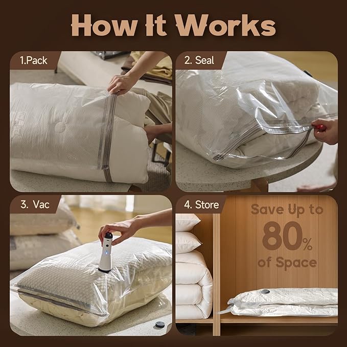 15 Packs Rechargeable Pump Vacuum Bags for Travel Packing, Large Size Vacuum Seal Bags for Luggage and Suitcase Compression, Space Saver for Bedding and Clothing Organization