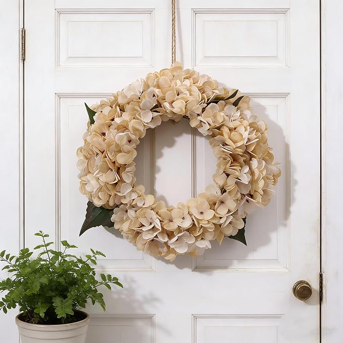 Kimura's Cabin 6pcs Cream Fake Hydrangea Flowers Artificiales Bouquets Faux Silk Hydrangea with Stems for Home Wedding Party Table Core Decoration (Beige)