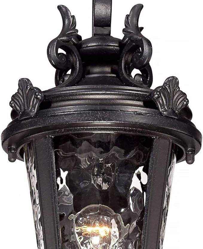 John Timberland Marseille Traditional Outdoor Wall Light Fixture Black Steel Scroll 19" Clear Hammered Glass Downbridge Arm for Exterior House Porch Patio Outside Deck Garage Front Door Home