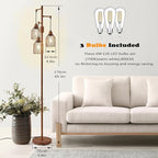 Dimmable Floor Lamp for Living Room, Farmhouse Floor Lamps with Elegant Hanging Cage, 3 x LED Edison Bulbs Included, 68.5" Industrial Standing Light for Bedroom Office Home Decor (Wood)