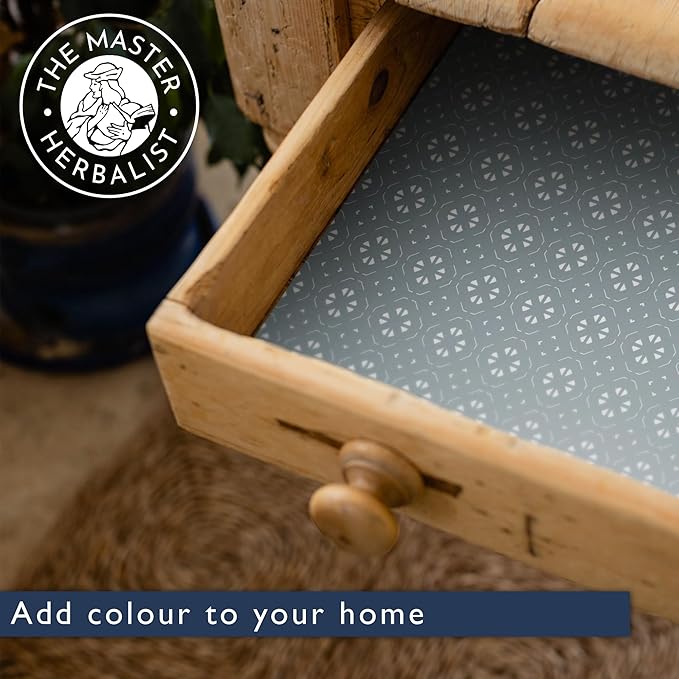 The Master Herbalist Fragrant Scented Drawer Liners in a Geometric Print (Folded) | Natural | Pack of 5 Sheets | Contains Essential Oils | Made in The UK (Dusk Blue | Fresh Linen, Folded)
