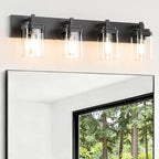 Vanity Light Fixture,4-Light Vanity Light for Bathroom,Matte Black Bathroom Vanity Lighting Over Mirror with Square Clear Glass Shade for Restroom
