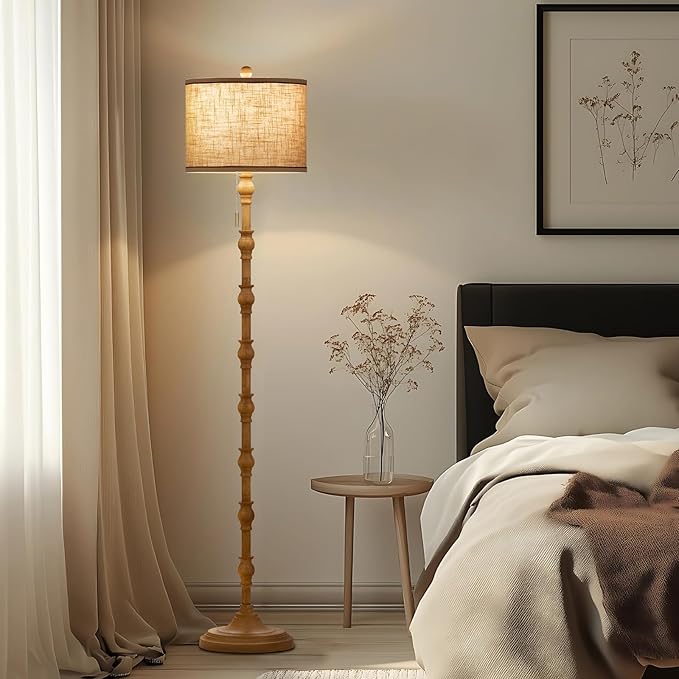 63.5'' Floor Lamps for Living Room, Farmhouse Floor Lamp for Bedroom with 3 Color Temperatures, Vintage Standing Lamps for Living Room, Living Room Light, Chain Switch, Bulb Included, Cream