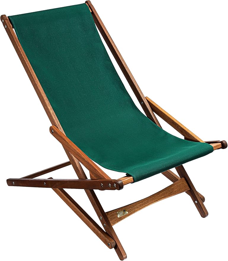 BYER OF MAINE Pangean Glider Chair – Folding Wood & Canvas Chair – Portable Outdoor Chair for Porch, Patio, or Beach in Forest Green