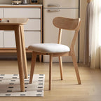 100% Solid Oak Dining Chairs, Mid Century Modern Dining Chair with Curved Backrest, Fabric Upholstered Dining Chairs for Kitchen, Study, Living Room (1, Original Wood-Pear White Cushion)