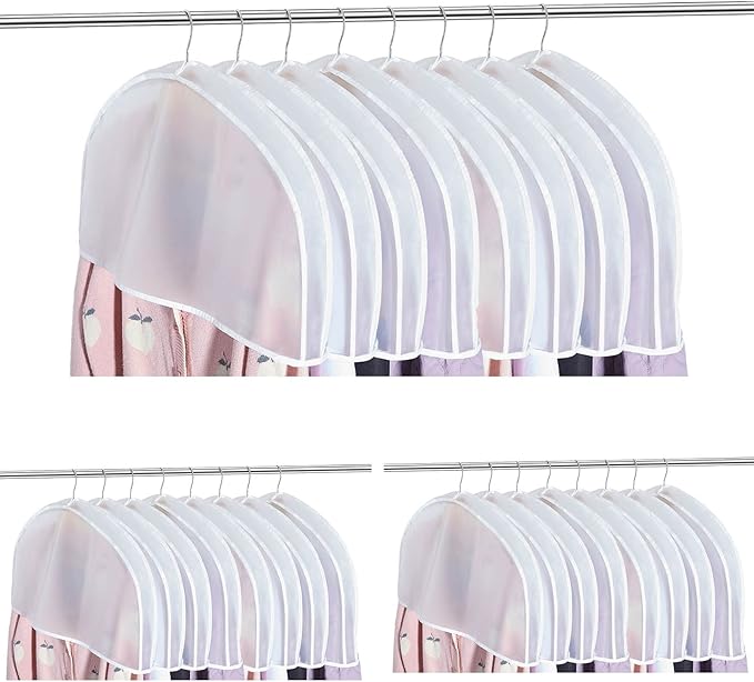 Patelai 32 Pcs Shoulder Covers for Hanging Clothes 24 x 12 x 2 Inches Plastic Garment Dust Covers Protectors with 2" Gusset for Closet Storage Suit, Coats, Jackets, Dress Closet Storage