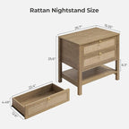 SICOTAS Night Stand with Drawers and Storage Shelf - Large Nightstands Rattan Decor Boho Bedside Table Narrow Side Table for Bedroom, Small Space